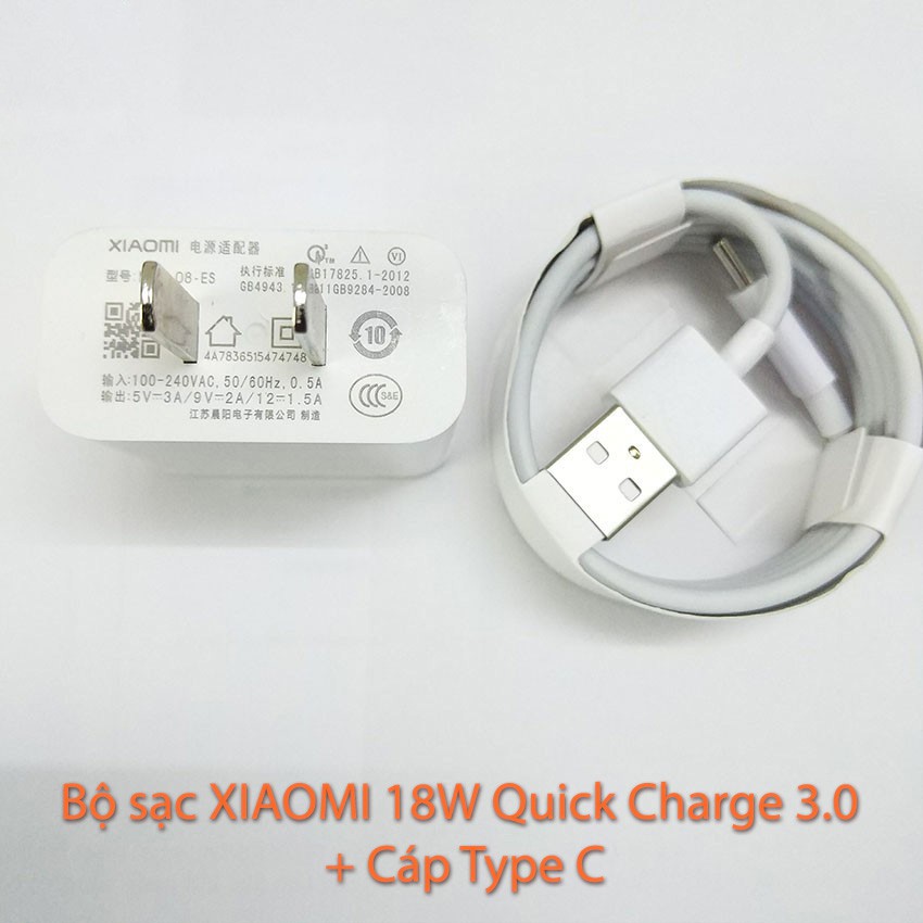 Bộ sạc nhanh XIAOMI MDY-08-ES 18W Quick Charge 3.0 + Cáp Type C (1M) TRẮNG