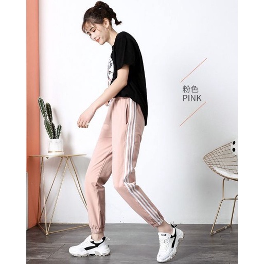 Quần dài thể thao nữ phối ba sọc chất kaki xịn lên form đẹp thời trang