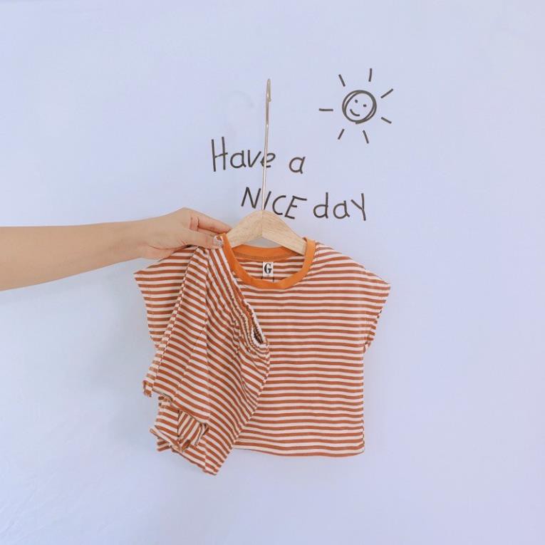 Set bộ kẻ ngang áo croptop - tay cánh dơi phong cách  cực lạ cho bé diện hè, đi biển, đi chơi