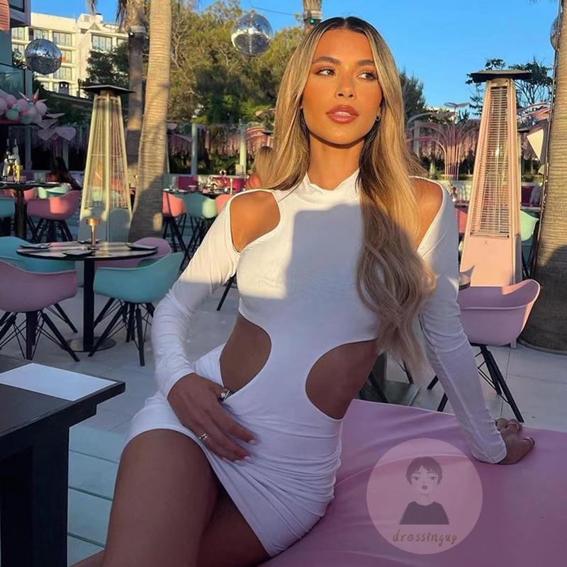 Đầm Ôm Dáng Tay Dài Cổ Đứng Màu Trơn Dành Cho Nữ