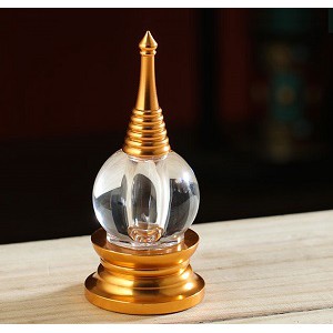 Bảo tháp đựng thờ xá lợi Phật, đỉnh & đế tháp hợp kim đồng ĐNĐ3 (cao 11.5cm)