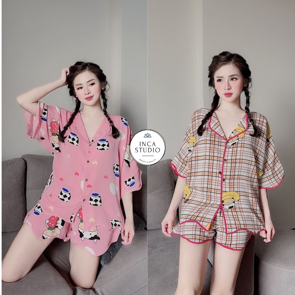 (Hàng loại 1) Đồ ngủ Pyjama lụa cao cấp INCA 06- Free size dưới 60kg, Chất Lụa thoáng mát