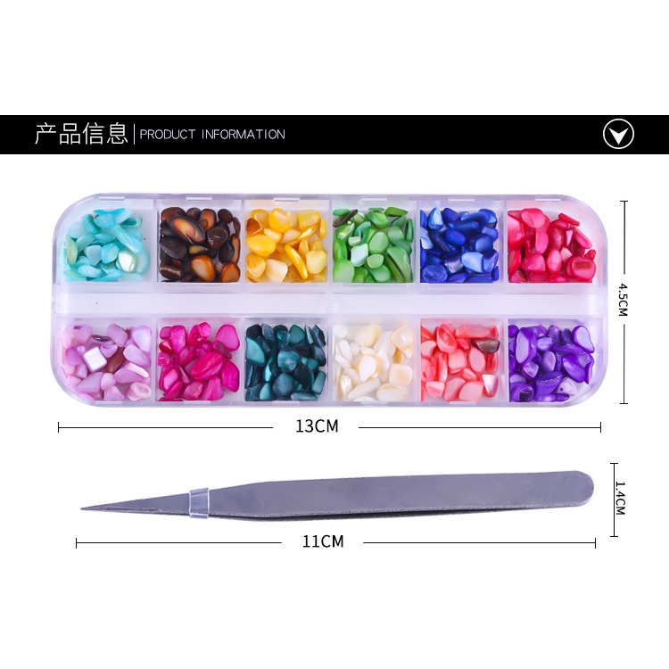 Đá đính móng nail khay sỏi 12 màu mix size tặng kèm nhíp gắp đá , đá sỏi gắn trang trí móng chuyên dụng