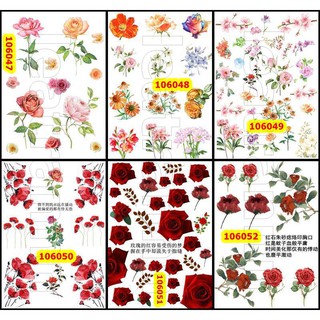 Sticker washi A4 [HOA HỒNG] dạng lì trang trí bullet journal siêu đẹp MẪU 1 (106047-106052)