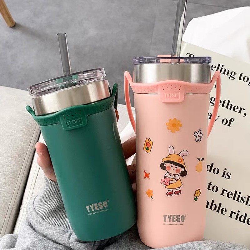 Ly giữ nhiệt TYESO MUG thể tích 710ML có quai xách,ống hút đi kèm-BN05