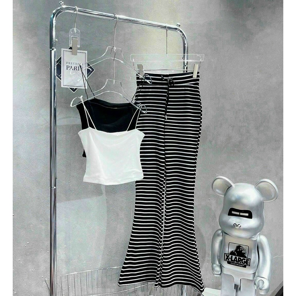 set áo dây bún kèm quần dài loe chất cotton mềm k