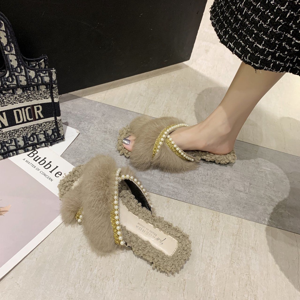 Dép Bông Đi Trong Nhà Đế Bằng Phong Cách Phương Tây Thời Trang Thu Đông