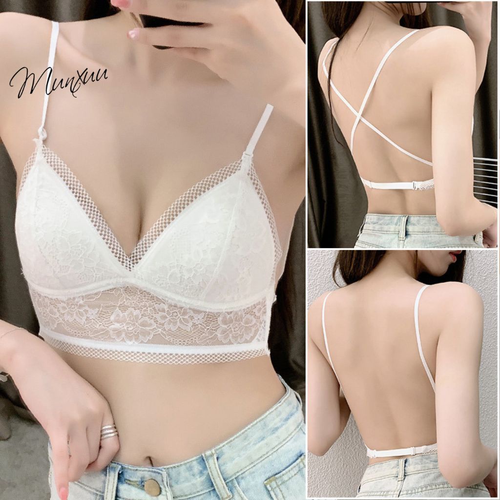 Áo lót nữ ren MUNXUU không gọng đệm mỏng lưng trần quyến rũ - AV46