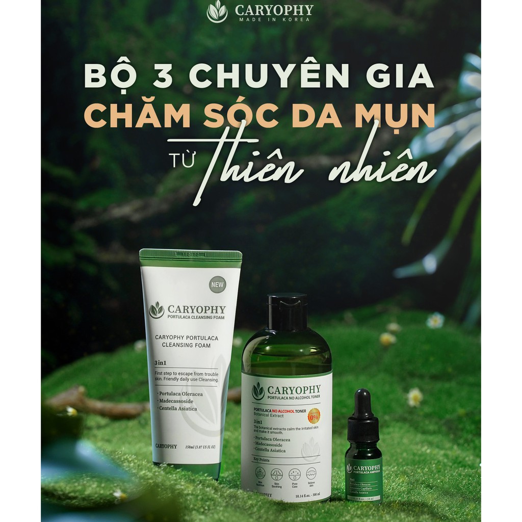 Bộ 4 Sản Phẩm Giảm Mụn, Thâm Caryophy (Tẩy trang 30ml,60ml,300ml,500ml + Sữa rửa mặt 150ml + Toner 300ml + Serum 10ml)