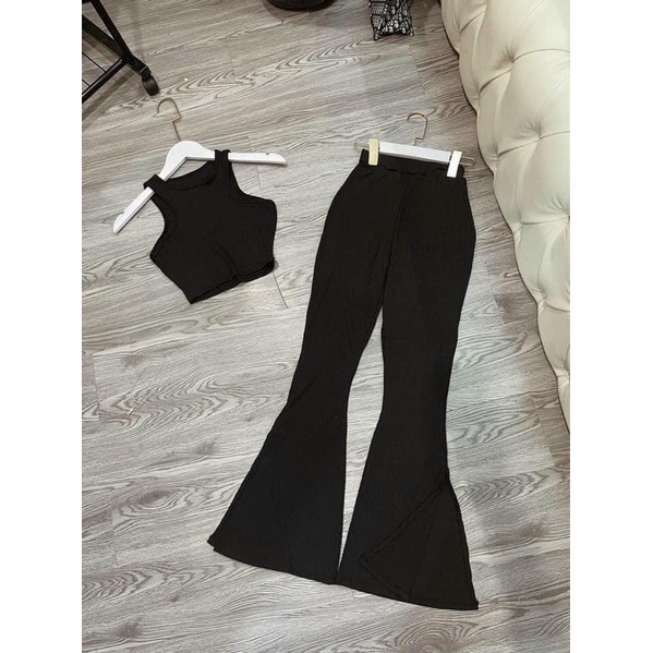 Set áo ba lỗ ngược kèm quần ống rộng xẻ tà dưới siêu xinh B2