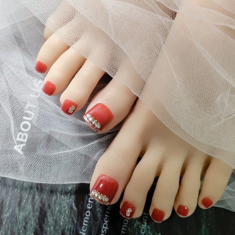 Bộ 24 móng chân giả ngắn tông màu nude thời trang