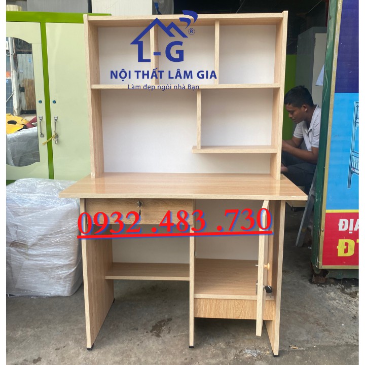 Bàn học sinh liền kệ 1m màu kem HCM