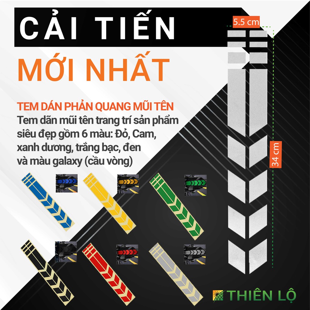 Bộ Decals tem dán phản quang hình mũi tên trang trí ô tô xe máy cao cấp - Sản phẩm cao cấp của Thiên Lộ