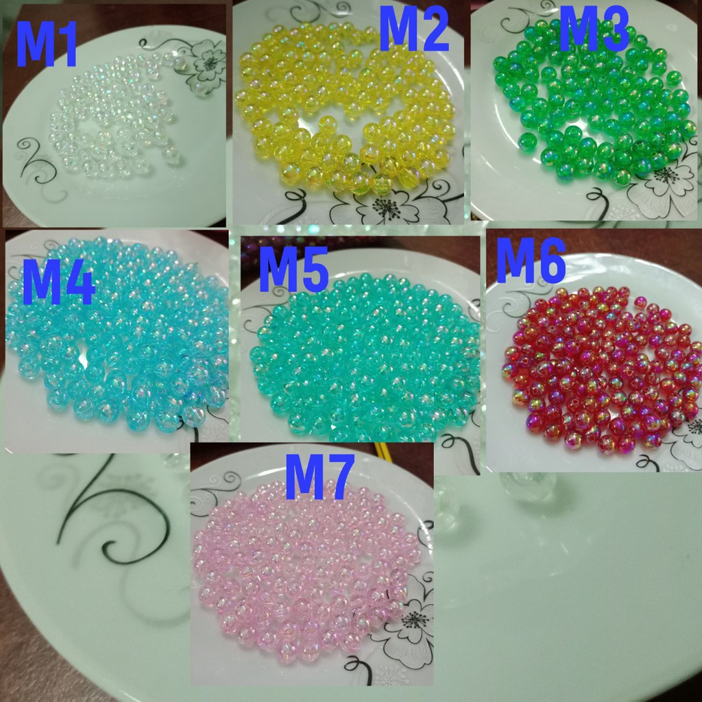 Hạt cườm nhựa nhiều màu ánh cừ lấp lánh có lổ size 8mm handmade DIY
