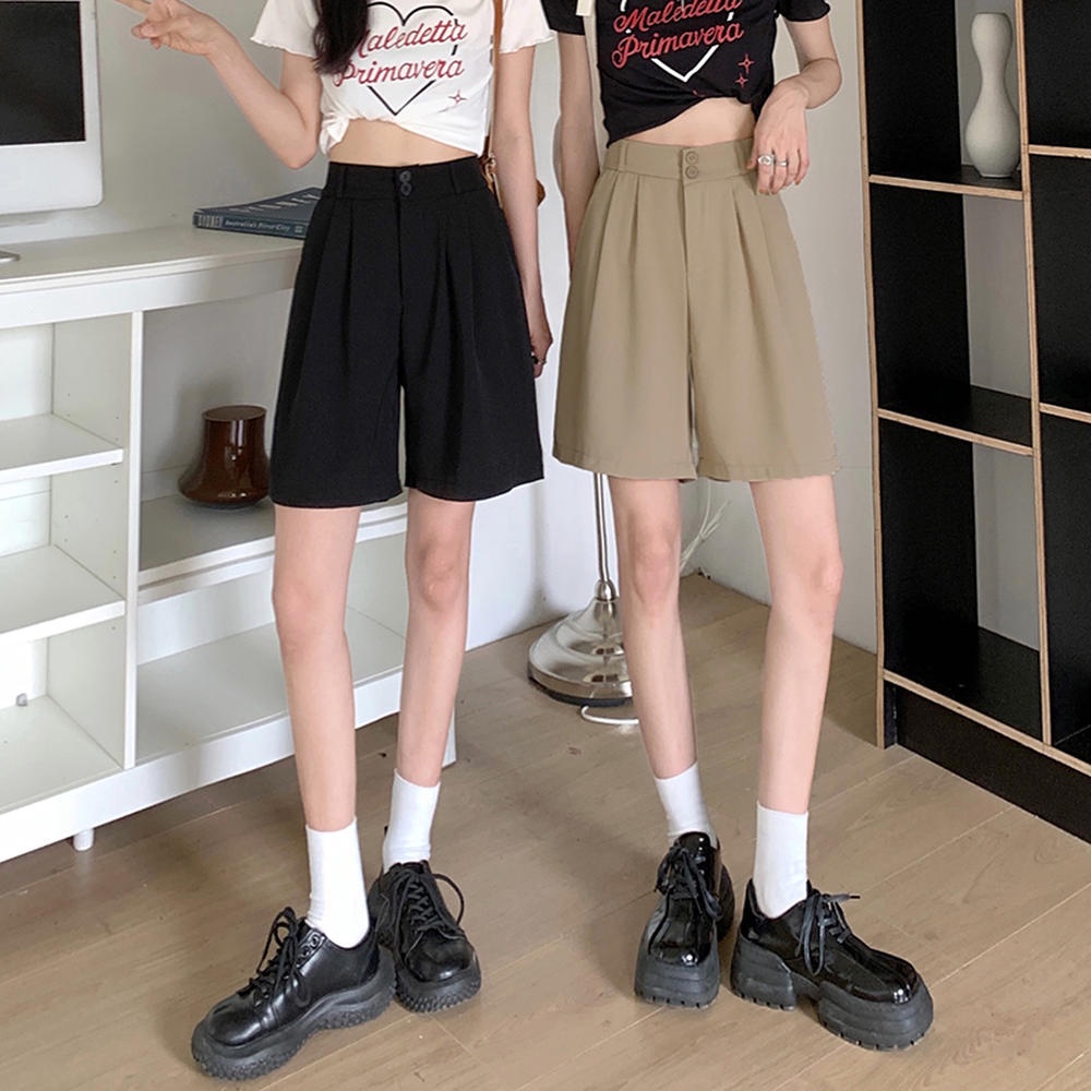 Quần short Peppermint 50562 lưng cao ống rộng co giãn phong cách thời trang mùa hè mới