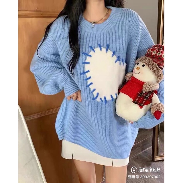 Áo len Puyuan Xanh mới lạ Thiết Kế khâu tim 2022🐷