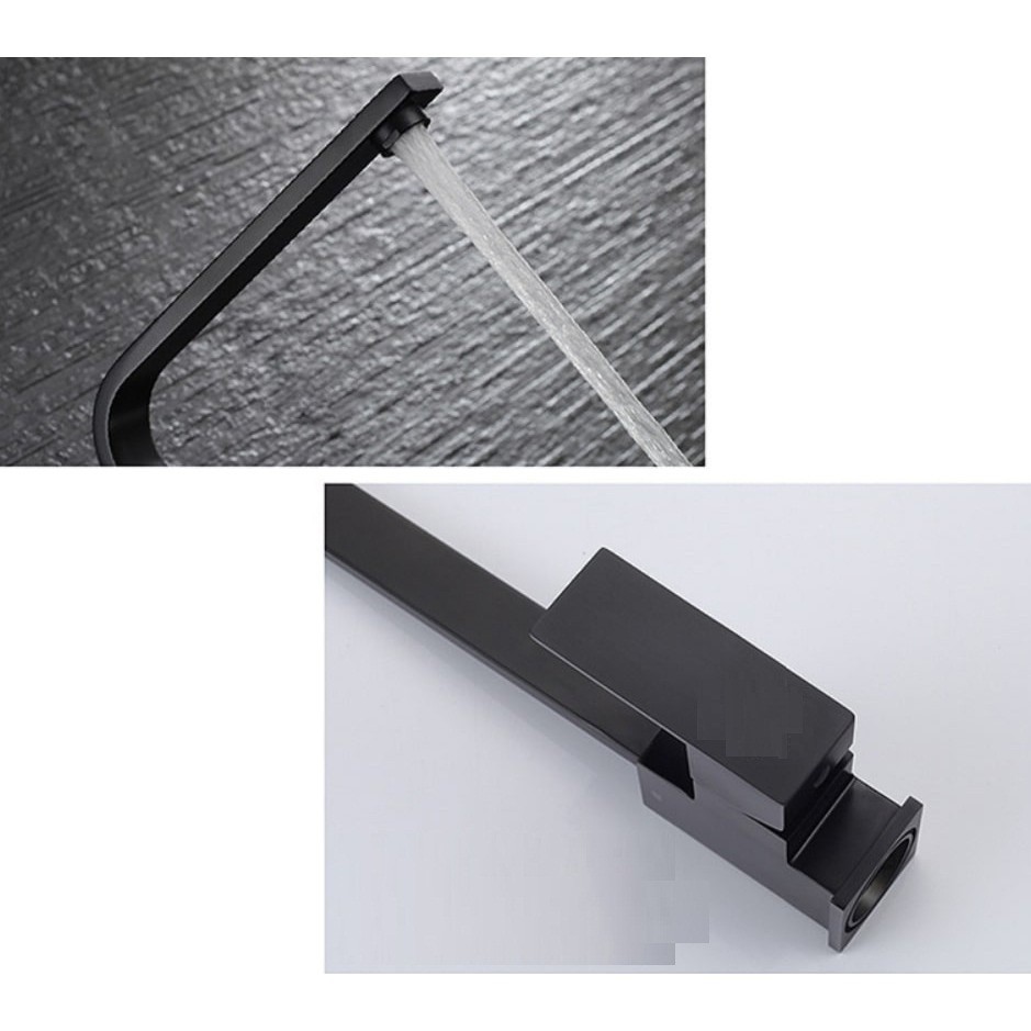 Vòi rửa bát (chén) nóng lạnh vuông Inox 304- sơn tĩnh điện nano đen