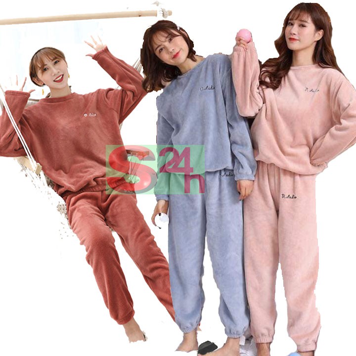 Bộ ngủ lông mềm mại ấm áp Dstudio mùa đông cho giấc ngủ bạn gái