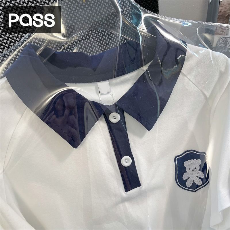 Áo Thun polo Ngắn Tay Họa Tiết Kẻ Sọc Hình Gấu Dễ Thương Phong Cách Nhật Bản Cho Nữ  tao bao
