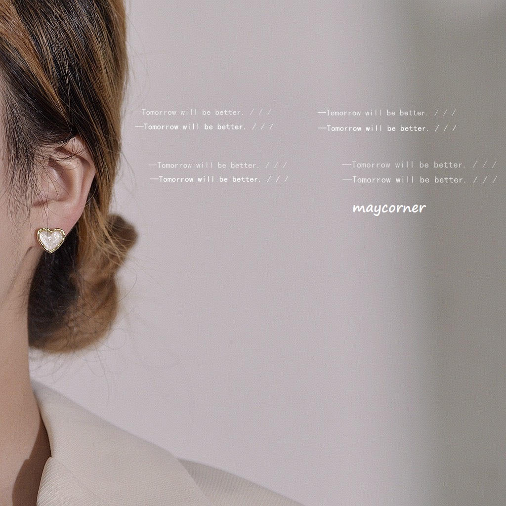 Khuyên tai trái tim 2 màu xanh trắng mạ bạc 925 cao cấp