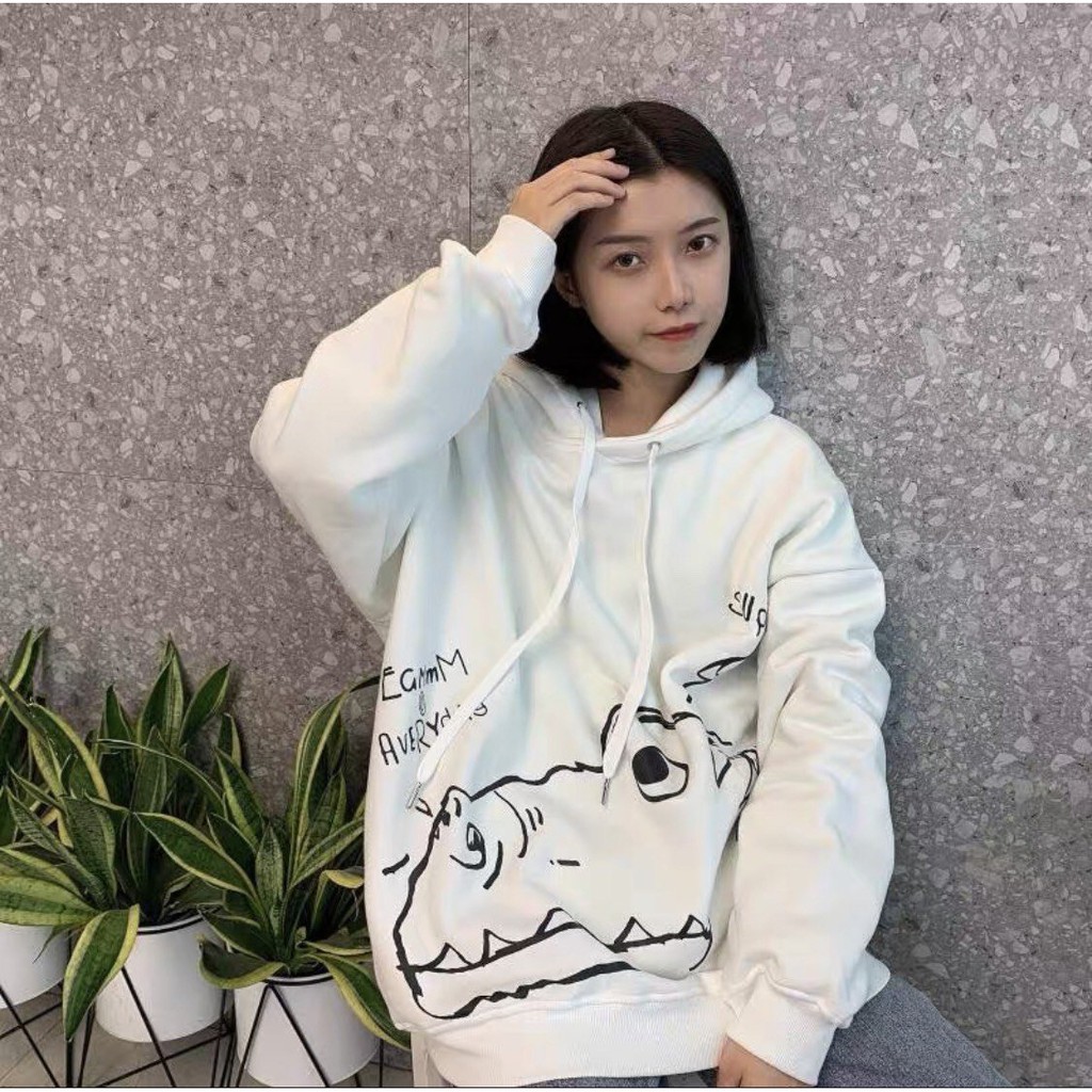 ÁO KHOÁC HOODIE NÓN VẢI NỈ MÀU ĐEN ĐẦU KHỦNG LONG Unisex hoodies | BigBuy360 - bigbuy360.vn