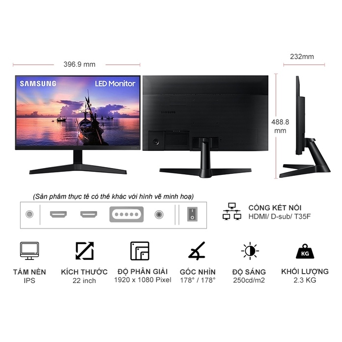 BH chính hãng 2 năm, mới 100% Màn hình Samsung LF22T350FHEXXV 22'' Tràn viền.