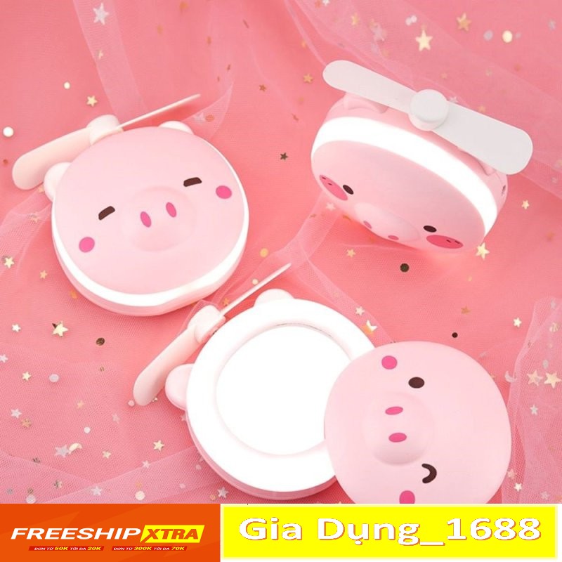 Quạt Mini Cầm TayCAM KẾT CHUẨNQuạt Mini Hình Con Lợn Có Gương Đèn (kèm sạc) (TUỂN SỈ)