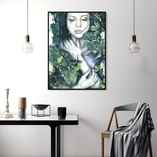 Tranh nghệ thuật Canvas Cô gái và chiếc lá treo tường xinh.