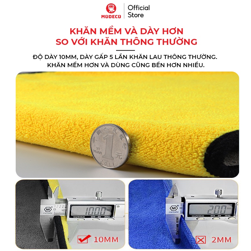 Khăn Lau Xe Hơi Ô Tô Microfiber Cao Cấp Modeco - Mật độ 600 gsm - Siêu Thấm, Không rụng lông, Không phai màu