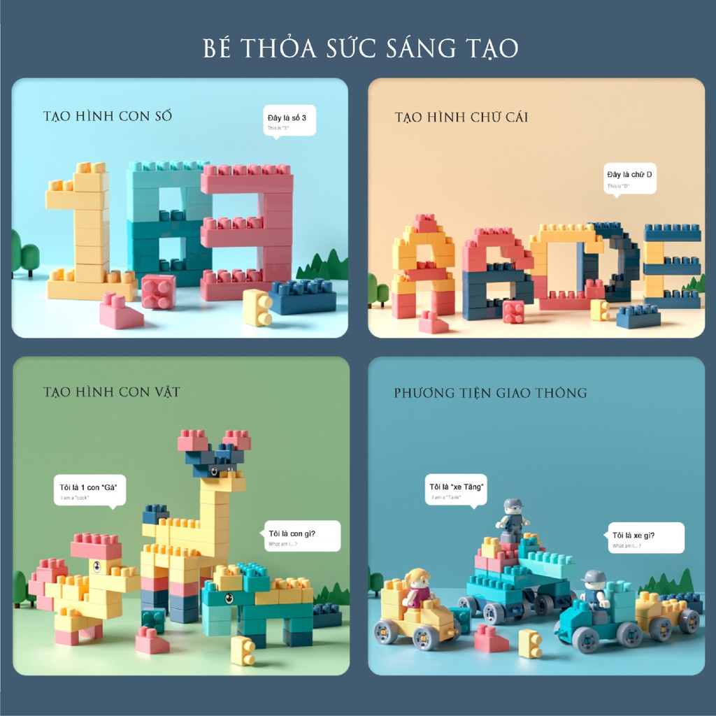 Hộp Đồ Chơi Lắp Ráp Xếp Hình Lego Làm Từ Nhựa ABS Cao Cấp An Toàn Bản Màu Hiện Đại Dành Cho Bé Yêu