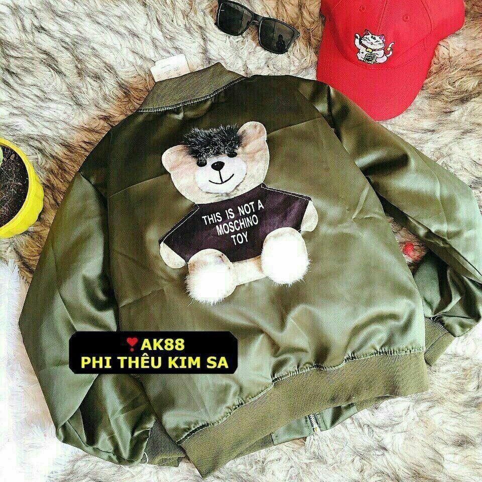 Áo khoác bomber dù phi bóng hình gấu (CÓ ẢNH THẬT)