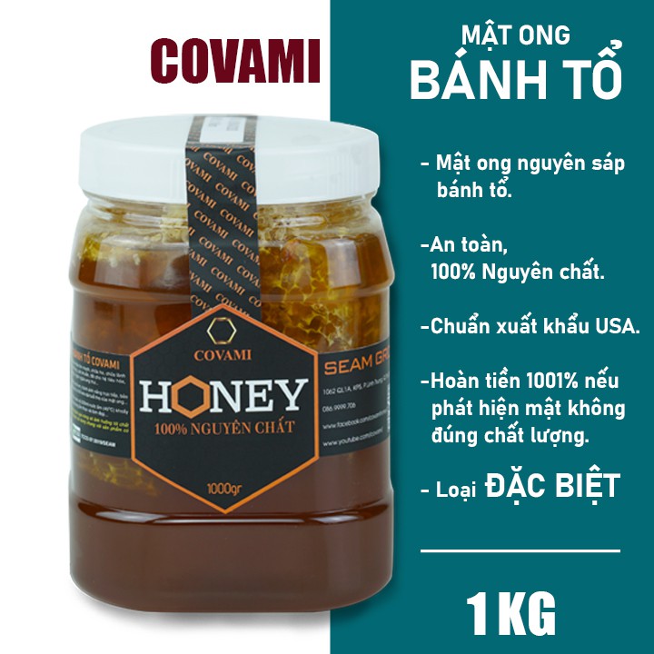 Mật ong bánh tổ nguyên sáp nguyên chất chuẩn xuất khẩu thương hiệu COVAMI 1KG