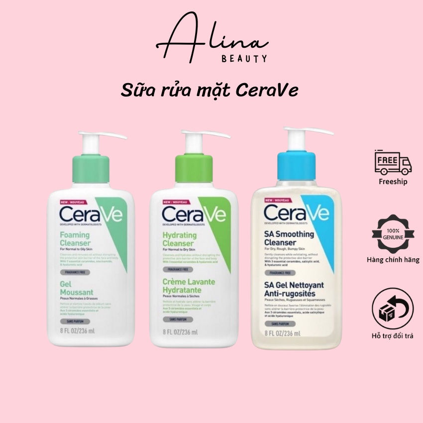 Sữa rửa mặt dịu nhẹ CeraVe Foaming Facial Cleanser 236ml dành cho da dầu, da khô, nhạy cảm Pháp
