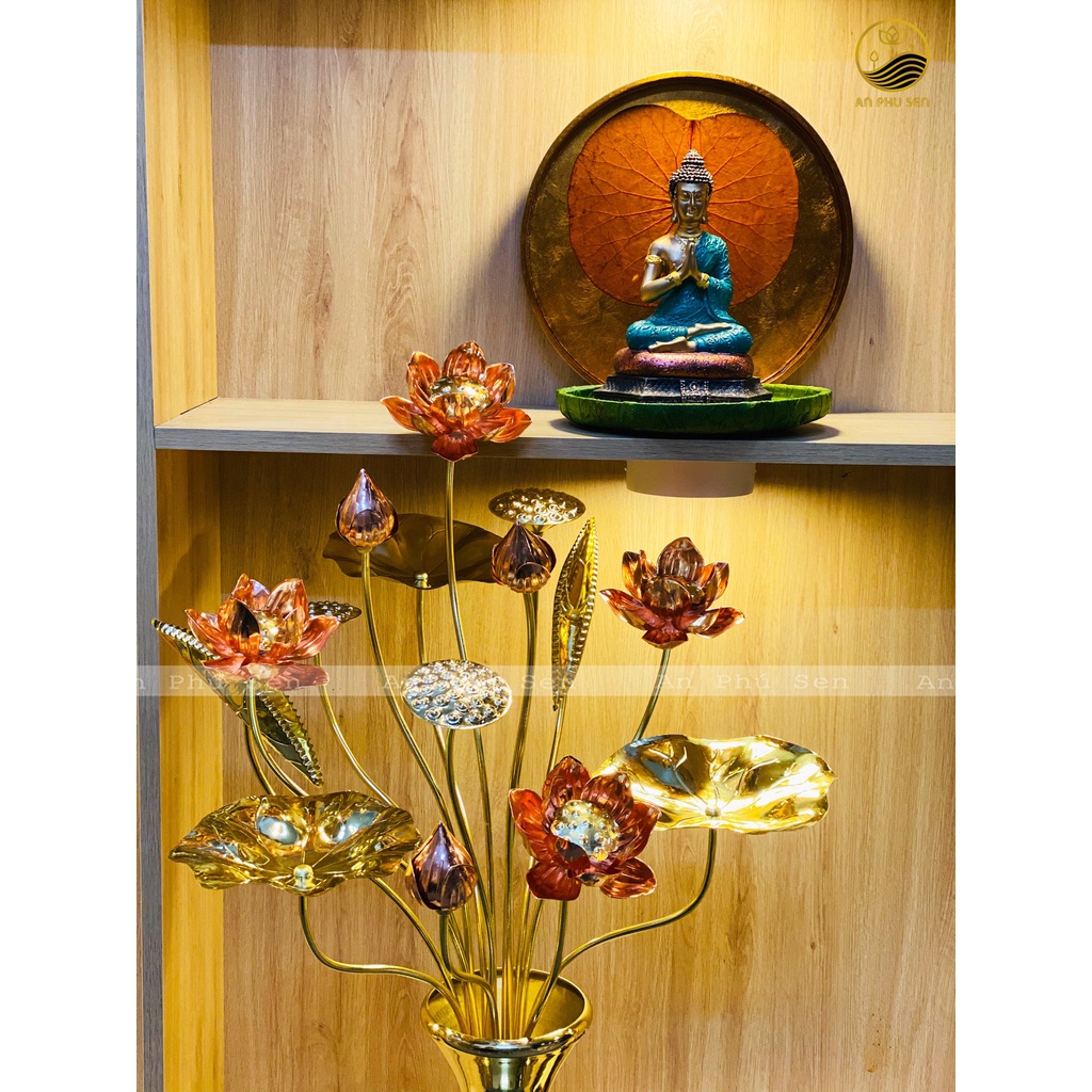 BÓ HOA SEN ĐỒNG TRANG TRÍ BAN THỜ CHẤT LIỆU ĐỒNG VÀNG SIÊU DÀY DẶN