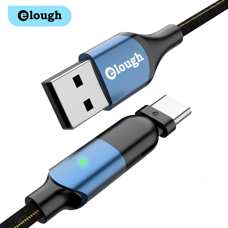 Dây cáp Elough đầu cắm có thể xoay 180º dòng điện 3A sạc nhanh đầu Micro Usb/Type-C/Lightning USB