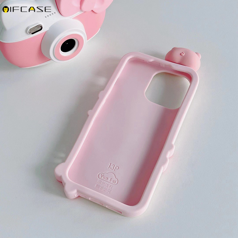 Ốp Điện Thoại Silicon Mềm In Hình Heo Hồng Thắt Nơ Cho iPhone 13 12 11 Pro Max