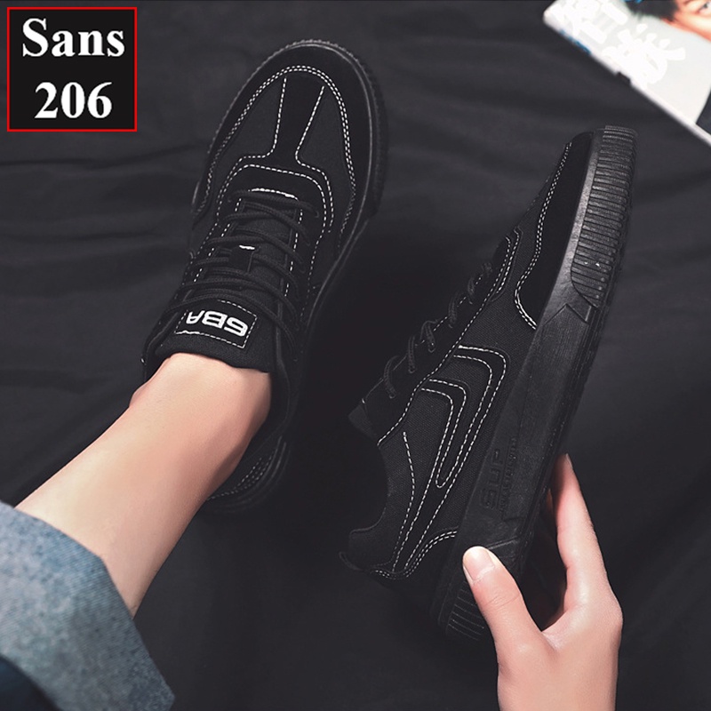 Giày sneaker nam nữ unisex Sans206 da lộn màu be đen đế bằng cột dây giầy thể thao sports