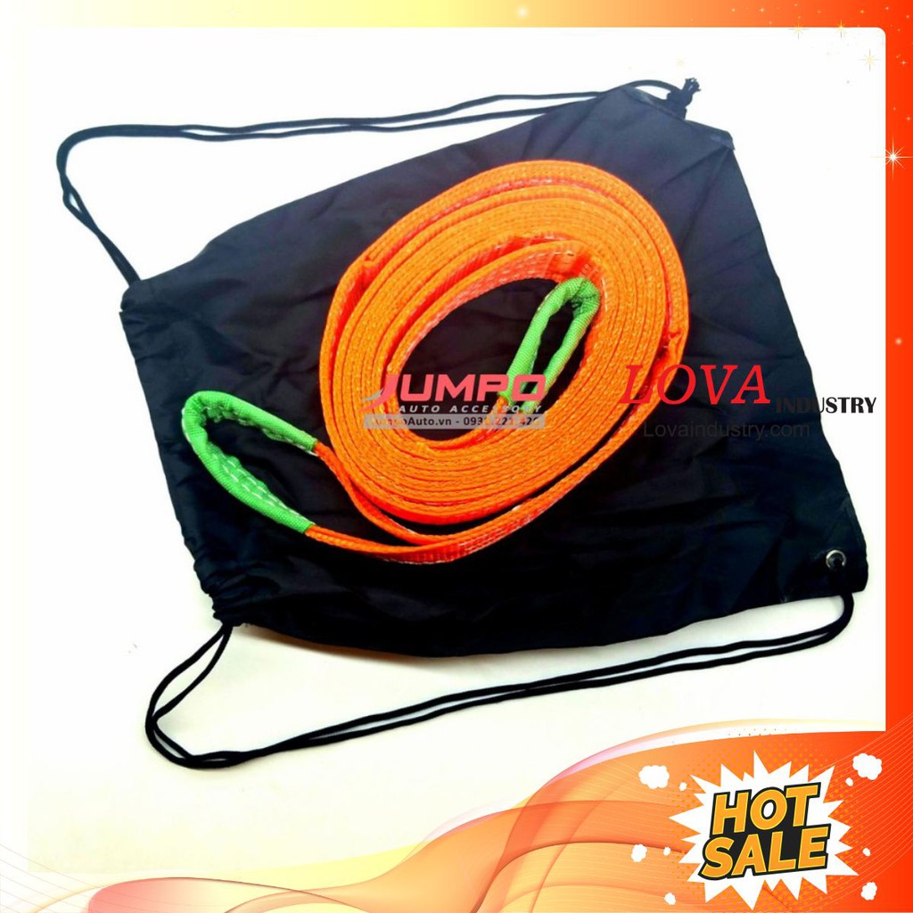 ( Chất Lượng) Cáp kéo cứu hộ ô tô 5 tấn 4 mét bản 50mm may 2 lớp ( tặng túi vải + 2 ma ní omega) - PKVT - PKVT