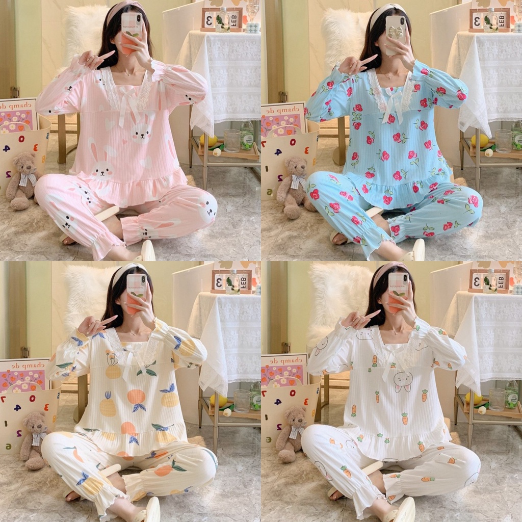 Bộ đồ ngủ nữ dài tay, quần áo mặc nhà, đồ thu đông vải co giãn 4 chiều cotton thun mới nhất kèm ảnh thật QA04