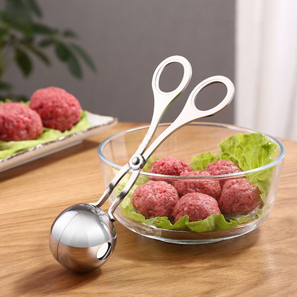 Khuôn tự làm thịt viên/ kem viên có lỗ chống dính bằng thép không gỉ độc đáo dùng trong nhà bếp