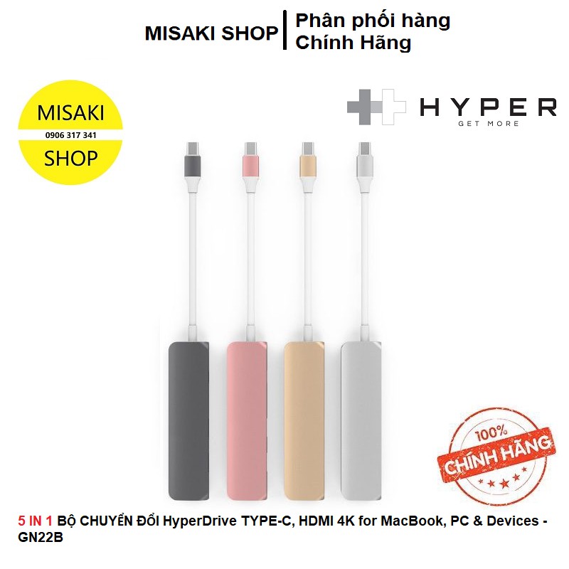 ⚡️5 IN 1⚡️BỘ CHUYỂN ĐỔI HyperDrive TYPE-C/HDMI 4K for MacBook/PC&Devices - GN22B📞Misaki Shop