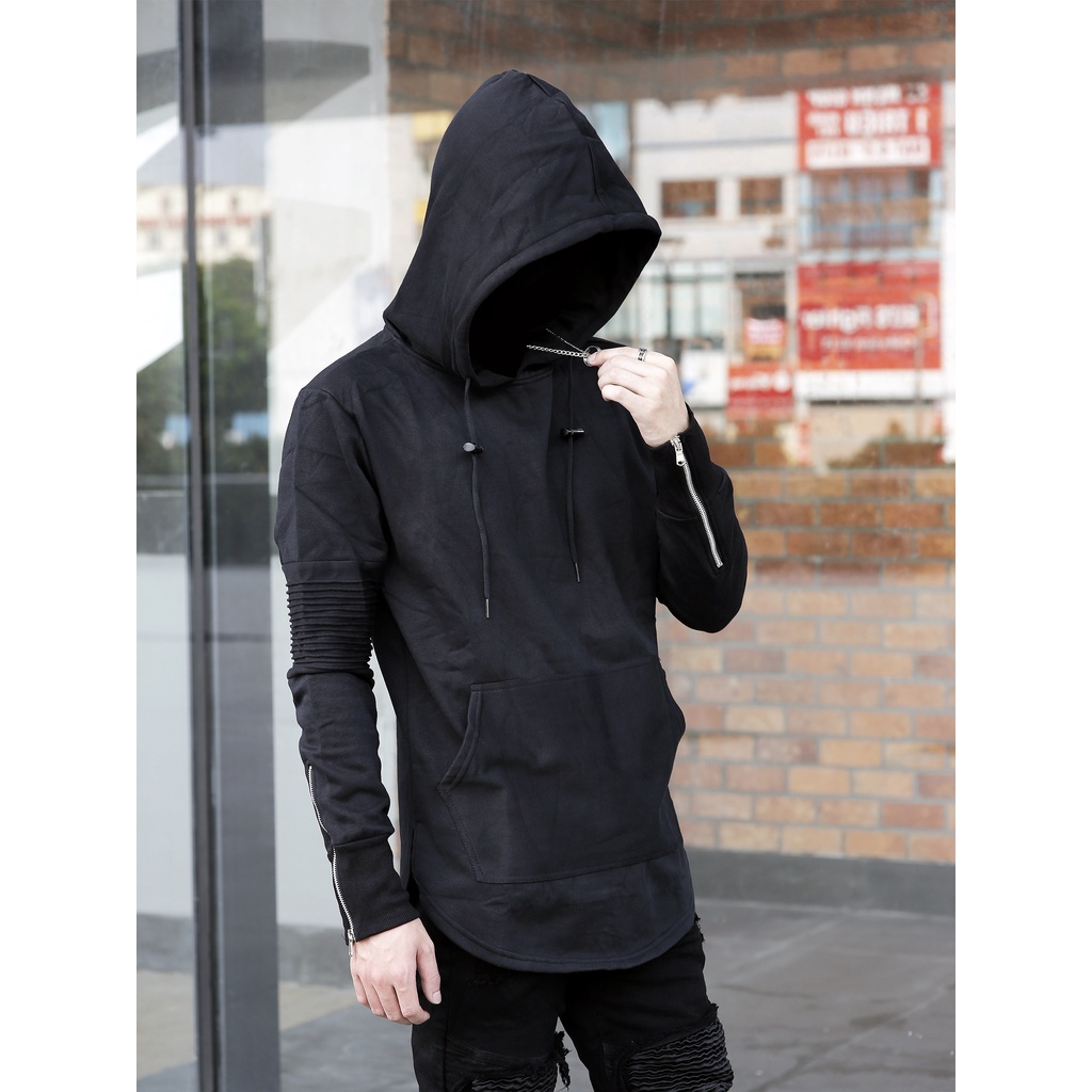 Áo Hoodie Biker vạt sau dài Lexuza 002