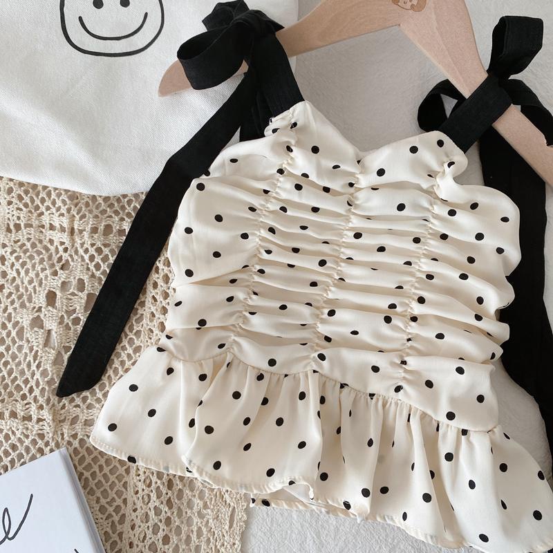 Bộ Áo Thun + Quần Short Họa Tiết Chấm Bi Phong Cách Hàn Nhật Hàng Mới Dành Cho Bé Gái