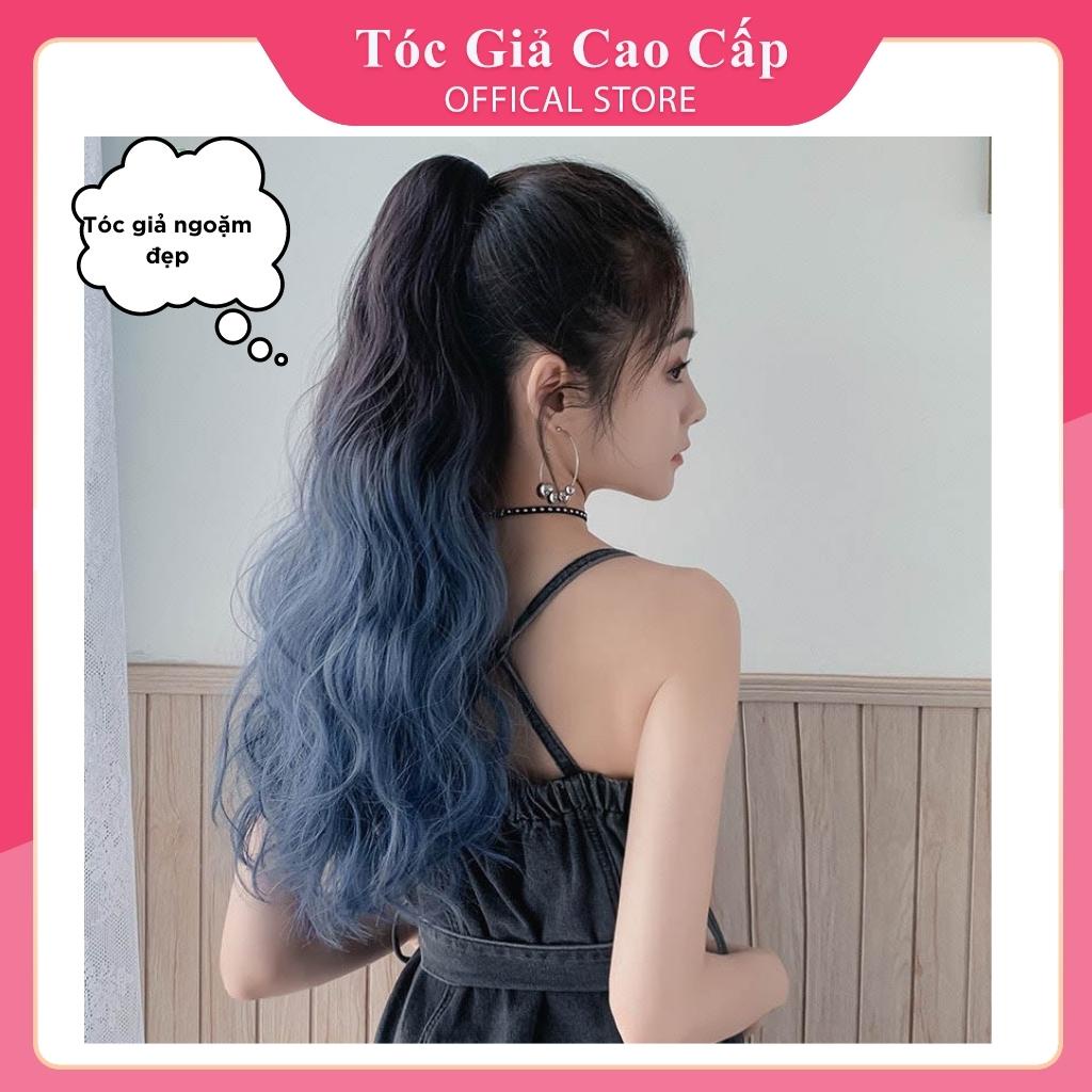 Tóc giả ngoặm xù omber 3 màu xanh xám, N42