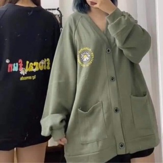 Áo khoác nỉ cadigan cài cúc thụng rộng 2 túi trước