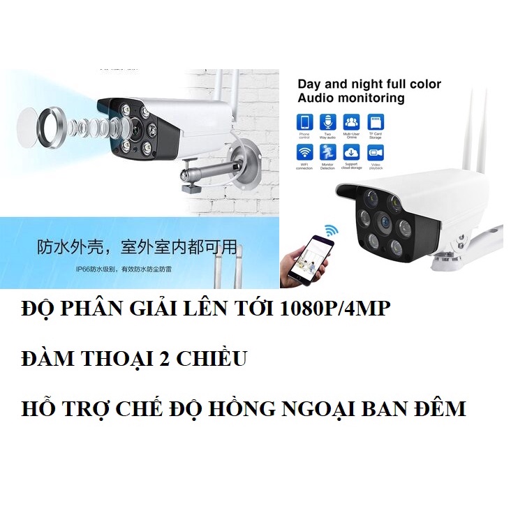 Camera Wifi, Camera C6 Cao Cấp, Chuẩn IP65 Chống Nước, Đèn LED Hình Ảnh Sáng, Siêu Nét - Bảo Hành Toàn Quốc