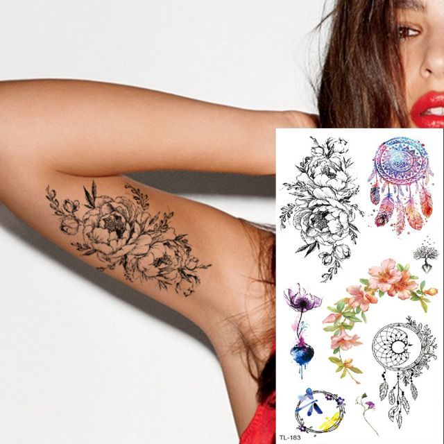 Hình xăm tatoo cao cấp, hoa, dreamcatcher nghệ thuật độc đáo tl183 size vừa &lt; 9x19cm