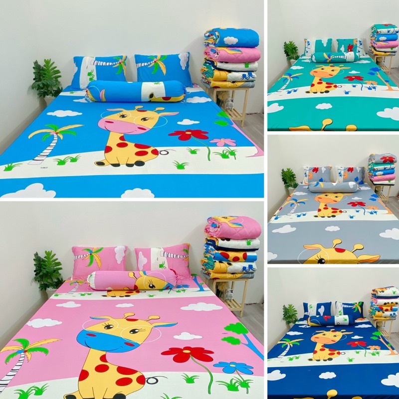 Bộ drap ga thun hàn quốc mẫu Hươu siêu cute (bộ 4 món)