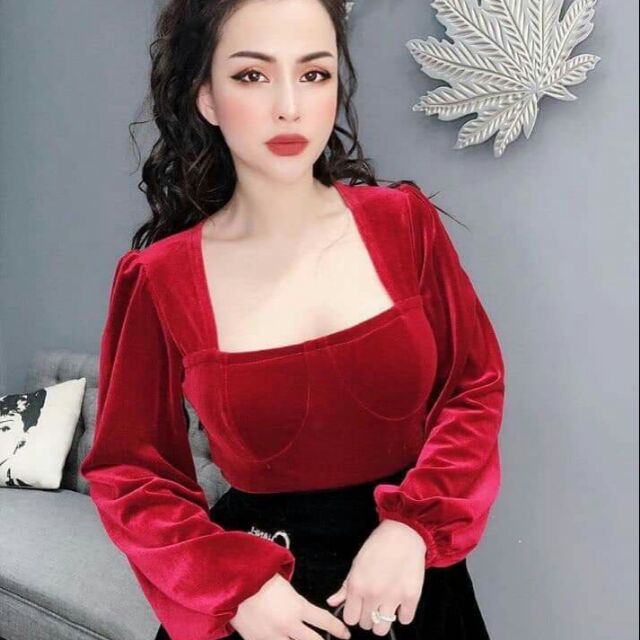 áo nhung cổ vuông hot hit
