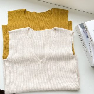 Áo ghile len cổ v trơn 2 màu lenclothing 8745